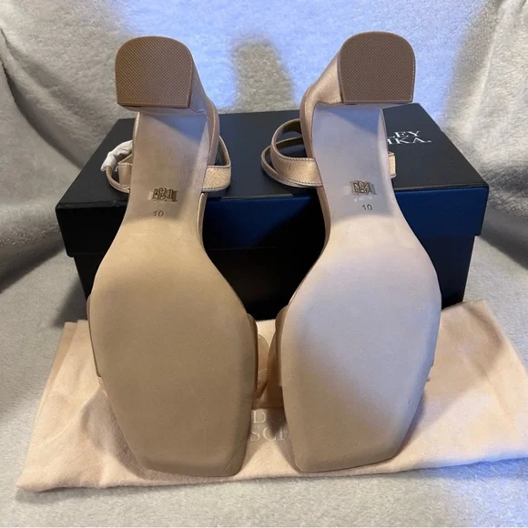 BADGLEY MISCHKA Carli Satin Tulle Rose Ankle-Strap Sandals in Blush Nude Sz 10 - Picture 13 of 15